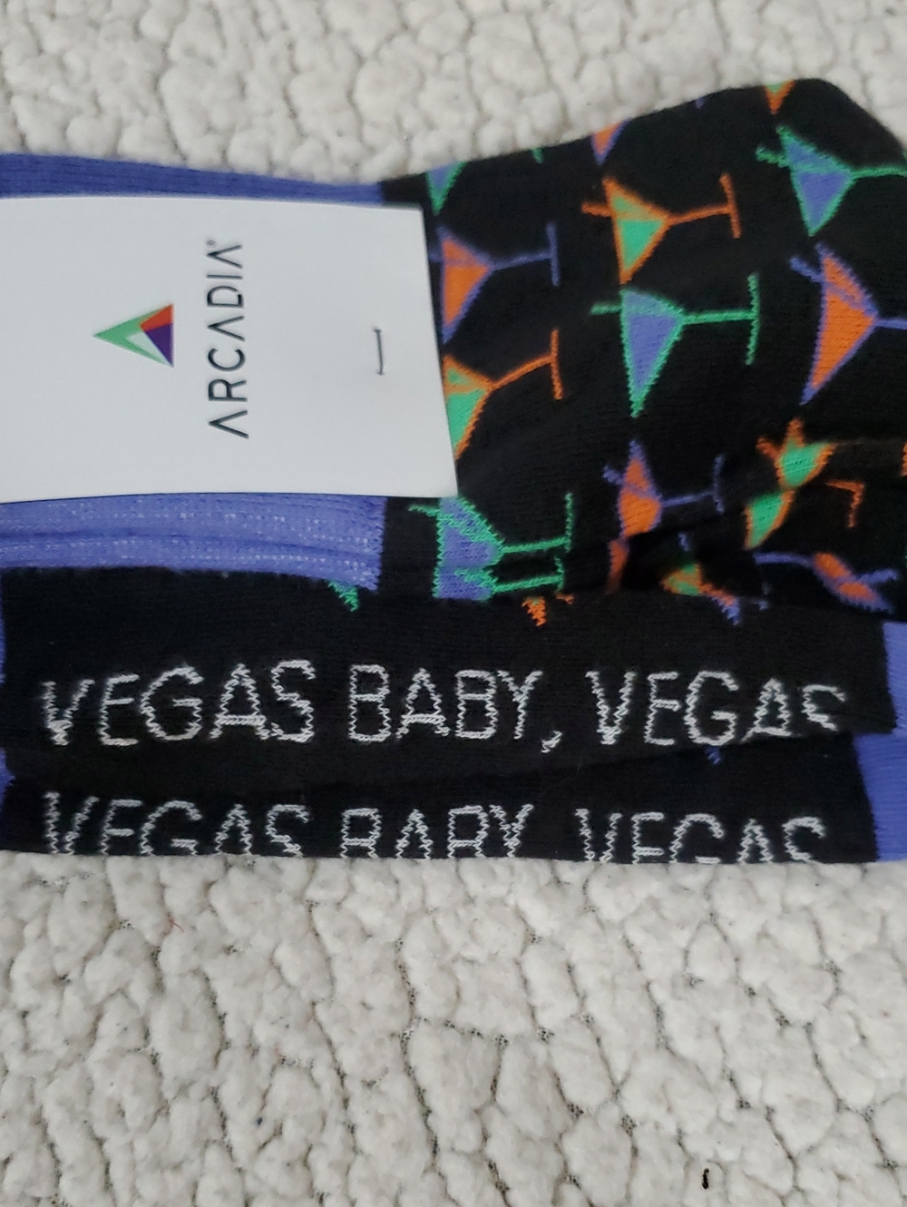 Arcadia Black Socks with Neon Martinis VEGAS BABY, VEGAS